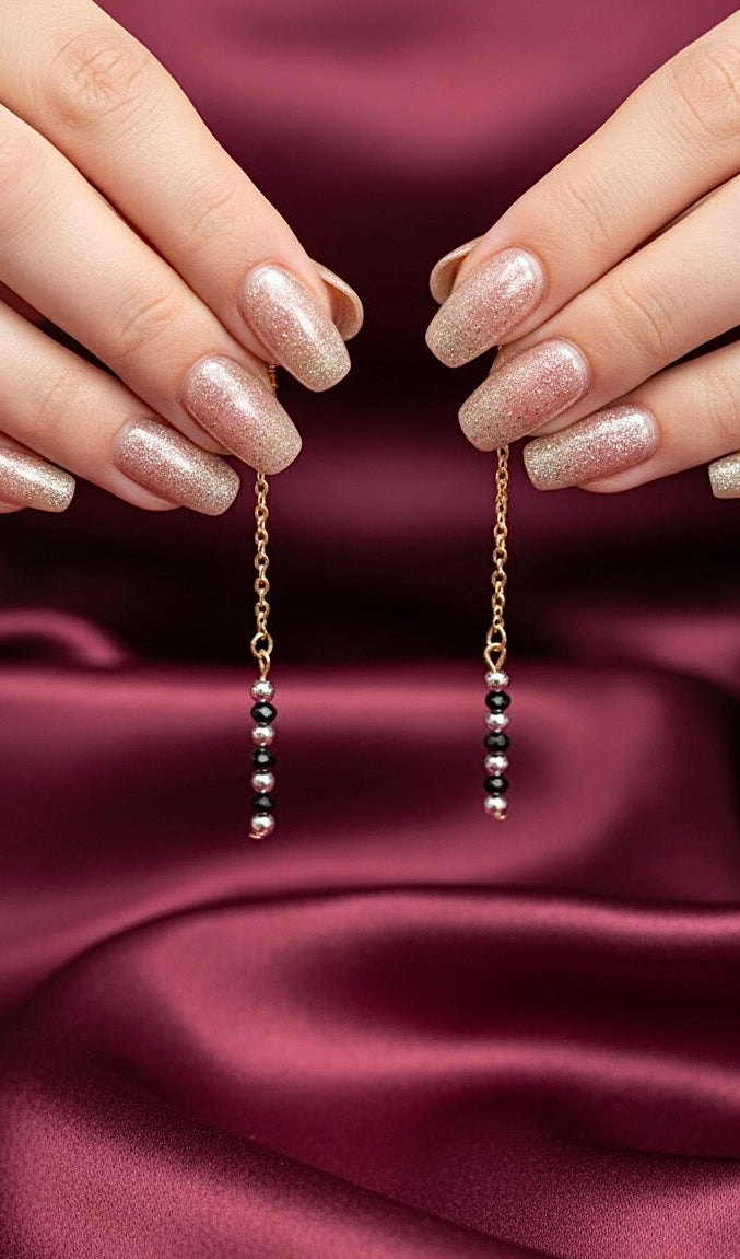 Black and Silver Chain Drop Earrings
