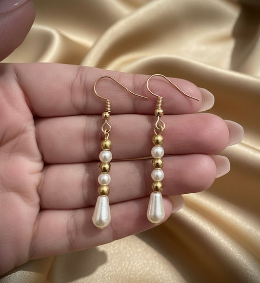 Elegant Pearl and Gold Teardrop Dangle Earrings