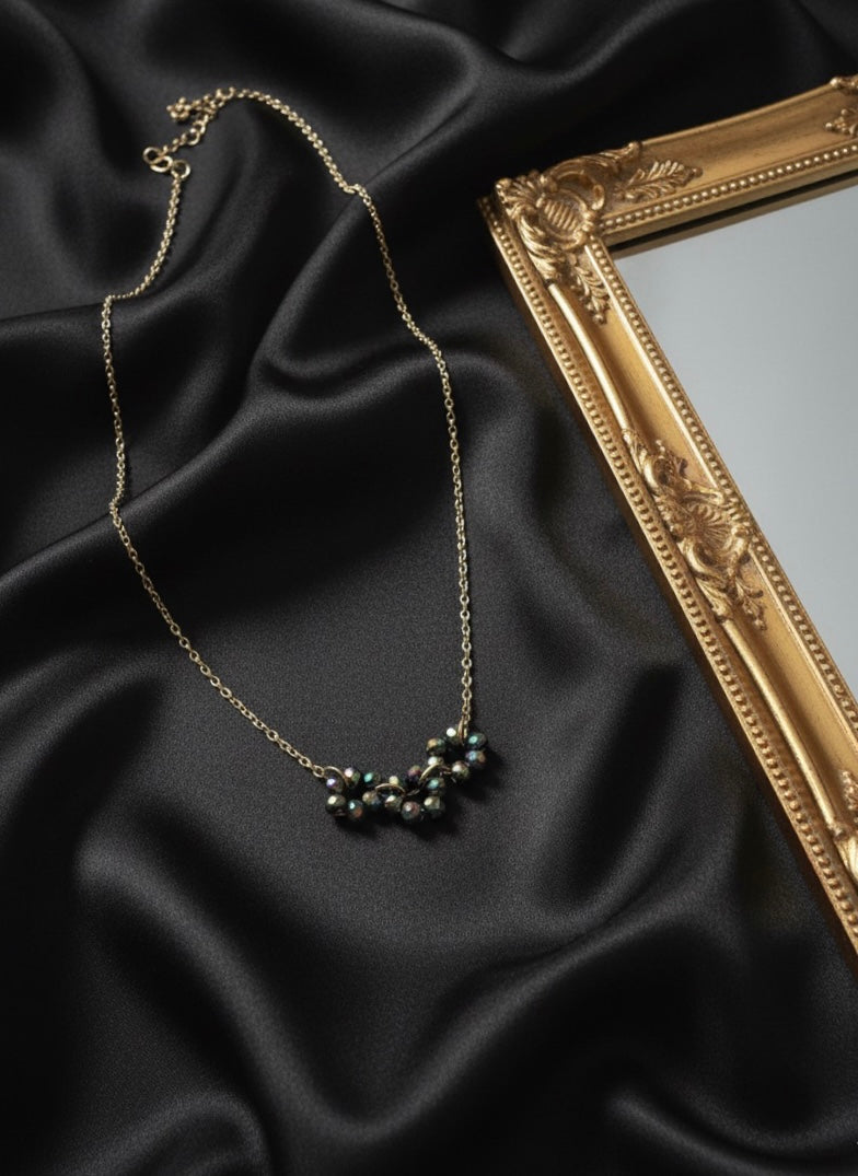 Floral Trio Necklace of Grey Multi Beads