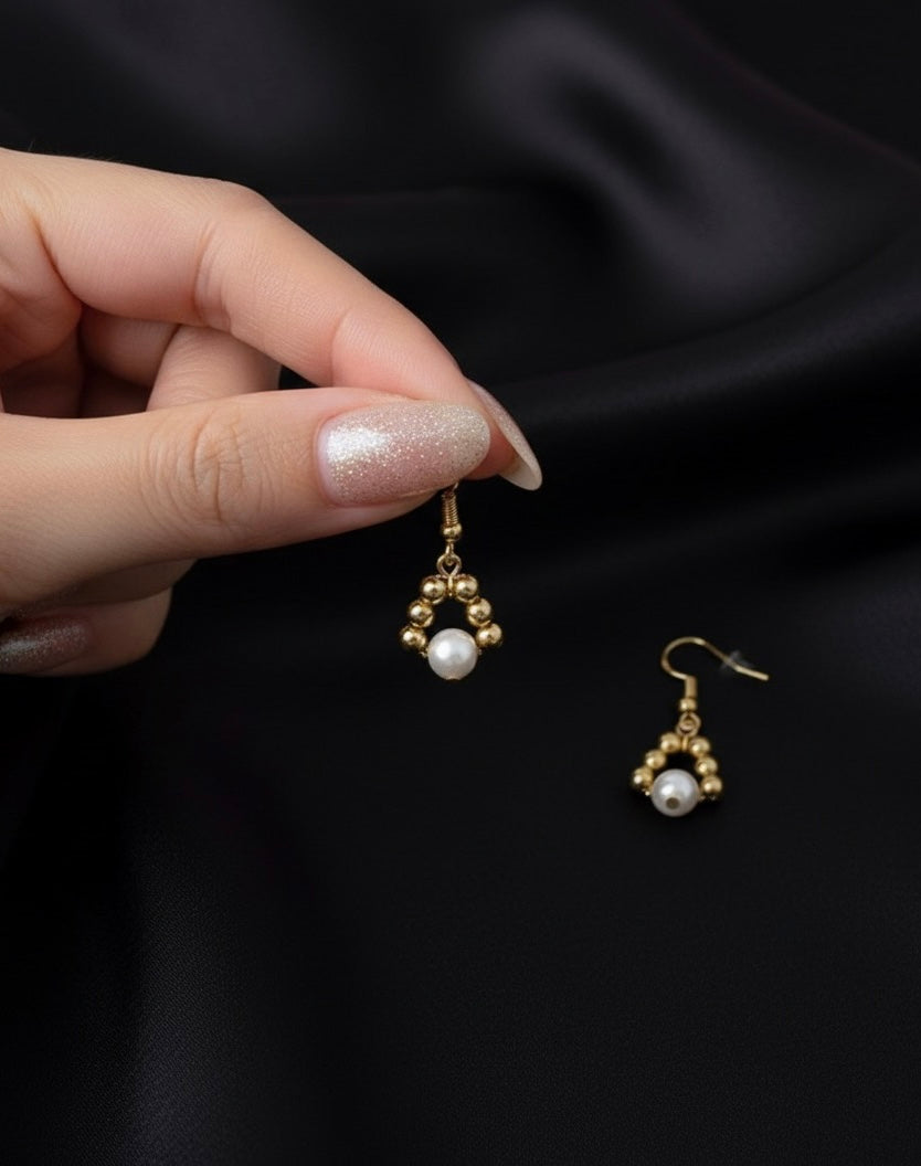 Geometric Gold and Pearl Dangle Earrings