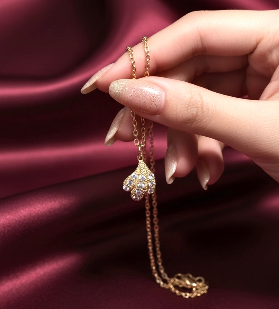 Golden Petal Pendant Necklace with Rhinestones