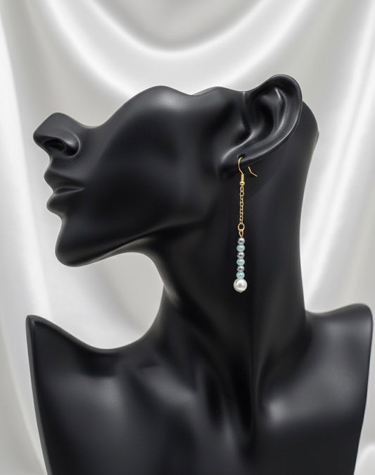 Mint Green Pearl and Gold Dangle Earring