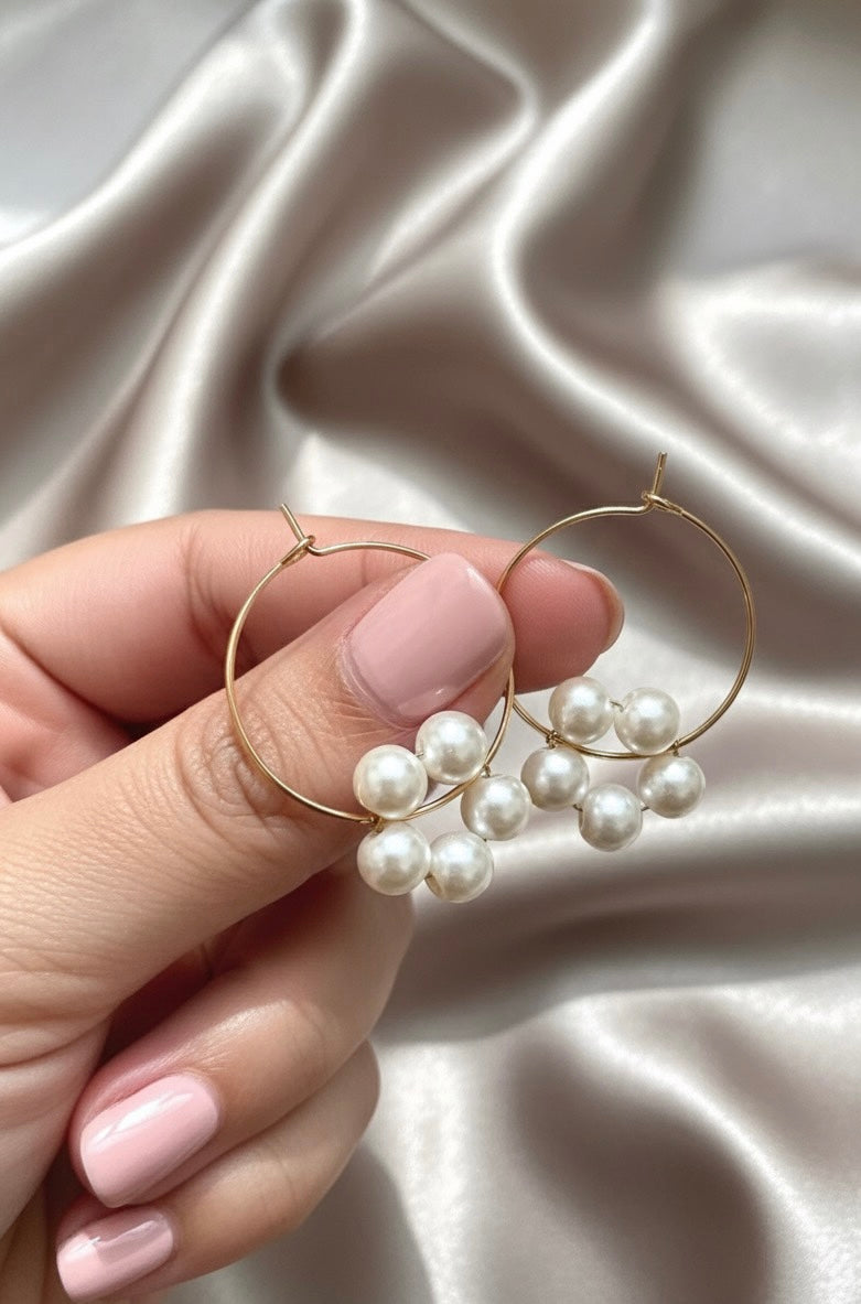 Modern Pearl Cluster Hoop Earrings