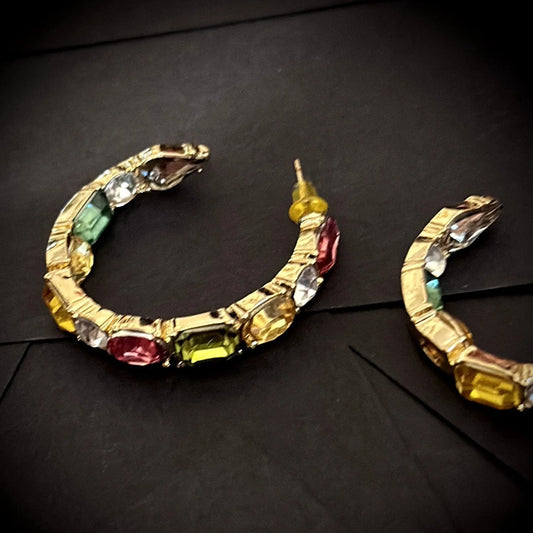 Multi Rhinestones Thick Hoops