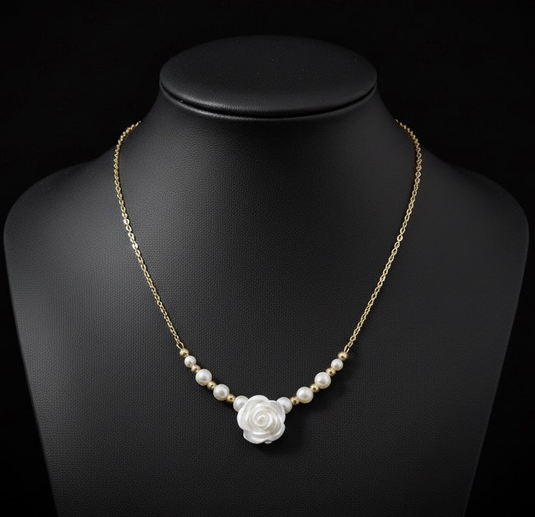 Pearl Rose and Gold Necklace