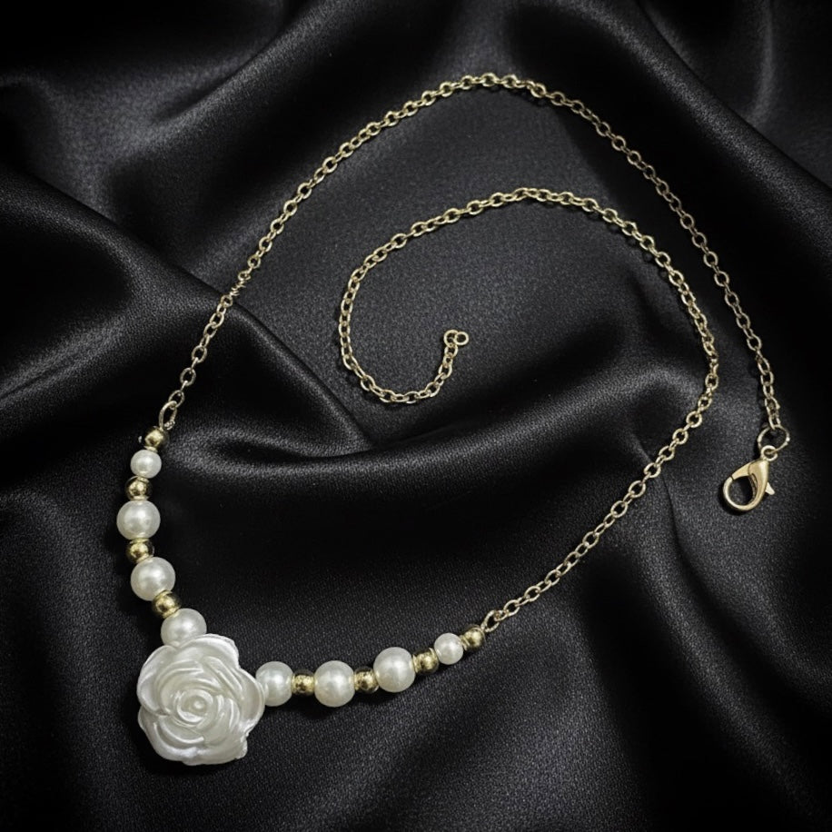Pearl Rose & Gold Necklace