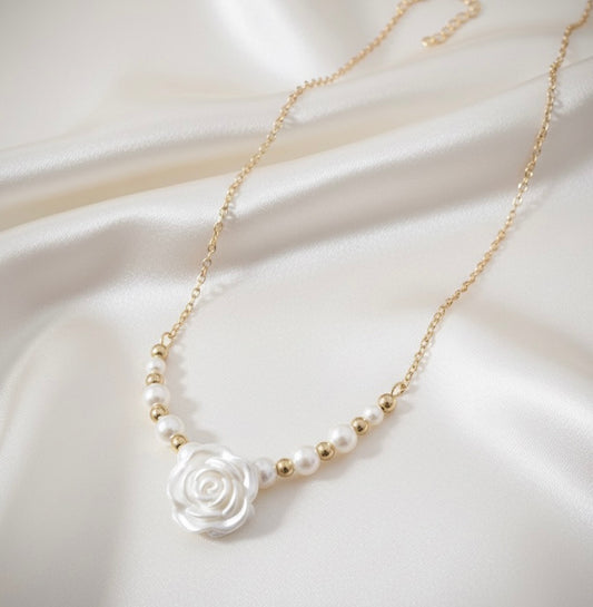 Pearl Rose & Gold Necklace