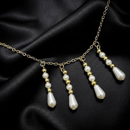 Pearl and Gold Bead Cluster Necklace