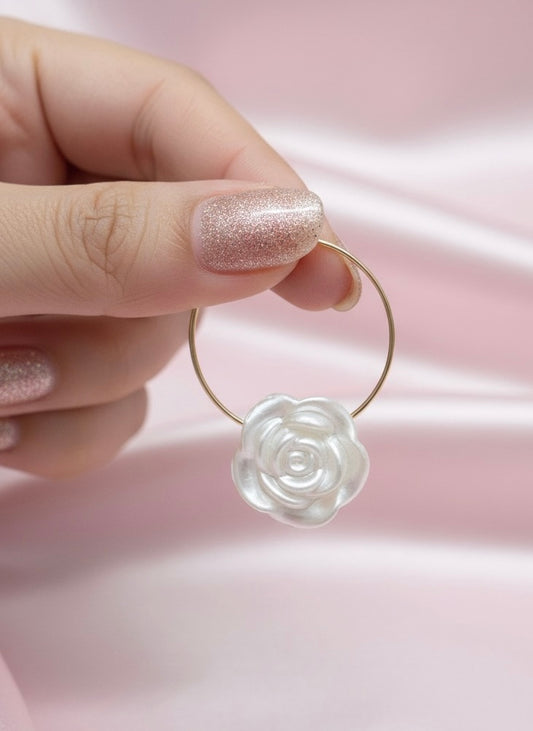 Pearl rose hoop earrings
