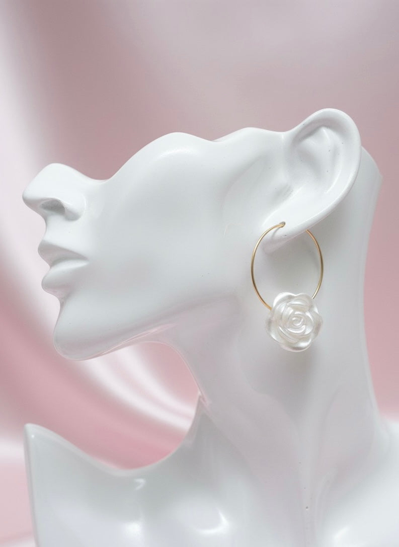 Pearl rose hoop earrings