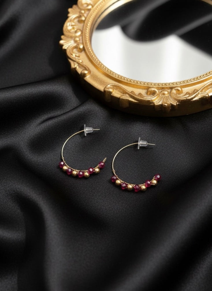 Red and Gold Cluster Hoop Earrings