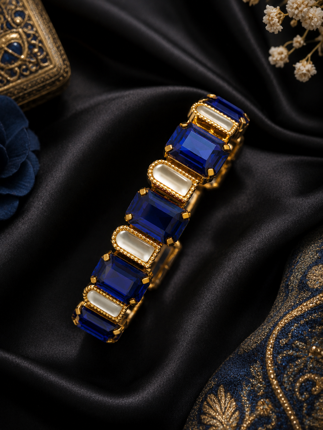 Simulated Sapphire & Kundan Bangle