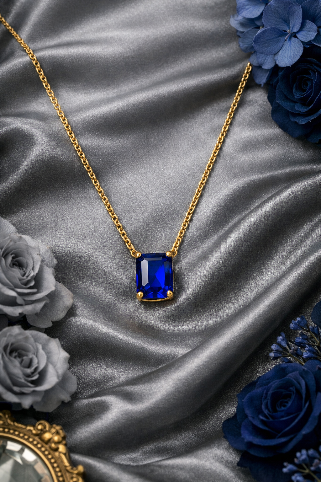 Simulated Sapphire Pendant Necklace