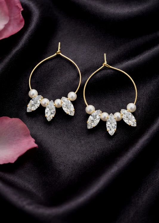 Simulated Diamond Cut Stone with Pearl Hoops