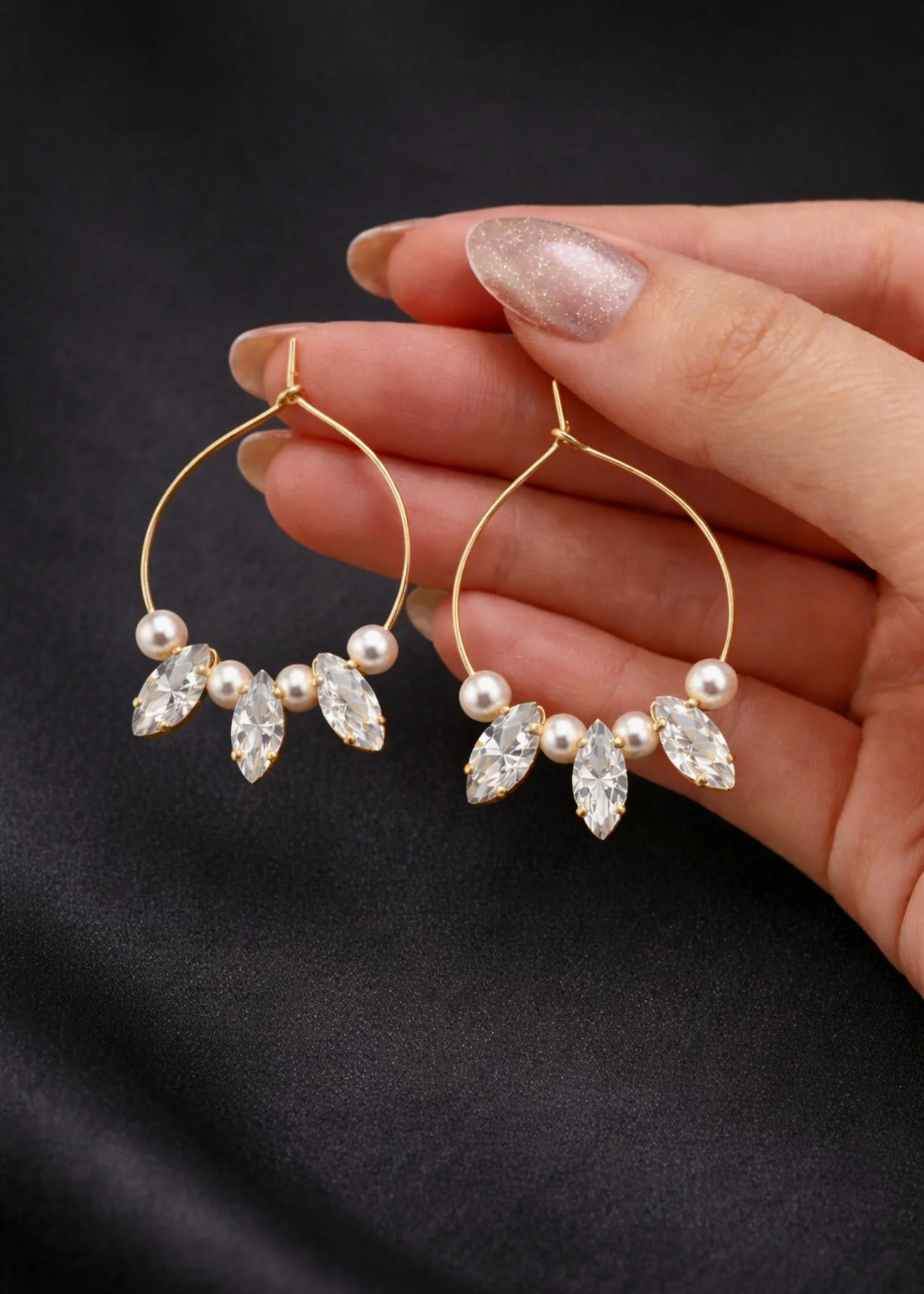 Simulated Diamond Cut Stone with Pearl Hoops