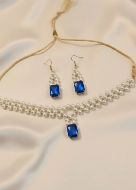 Simulated Sapphire & Pearls Set