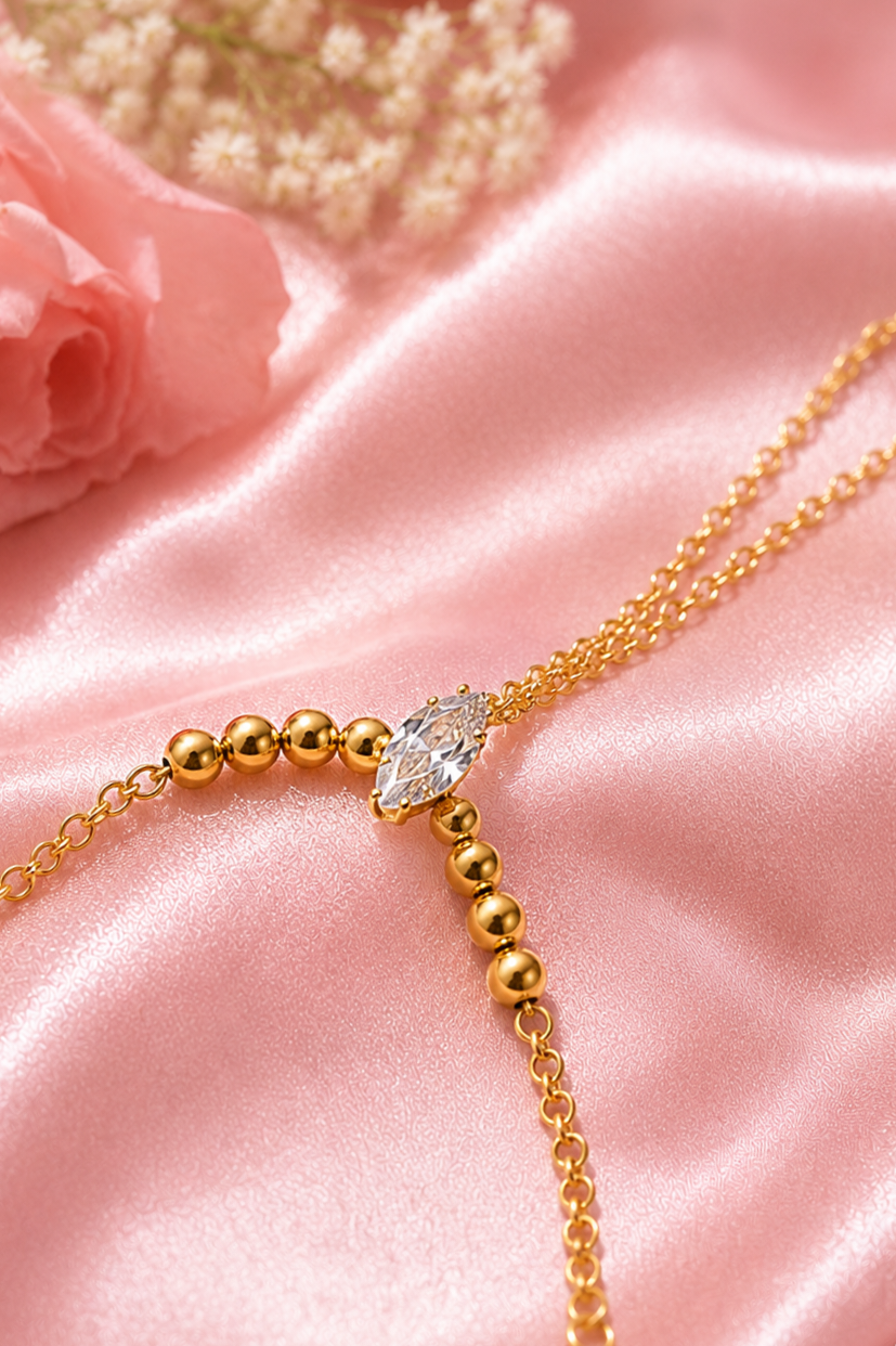 The Diana Gold & Simulated Diamond Finger Ring Chain Bracelet