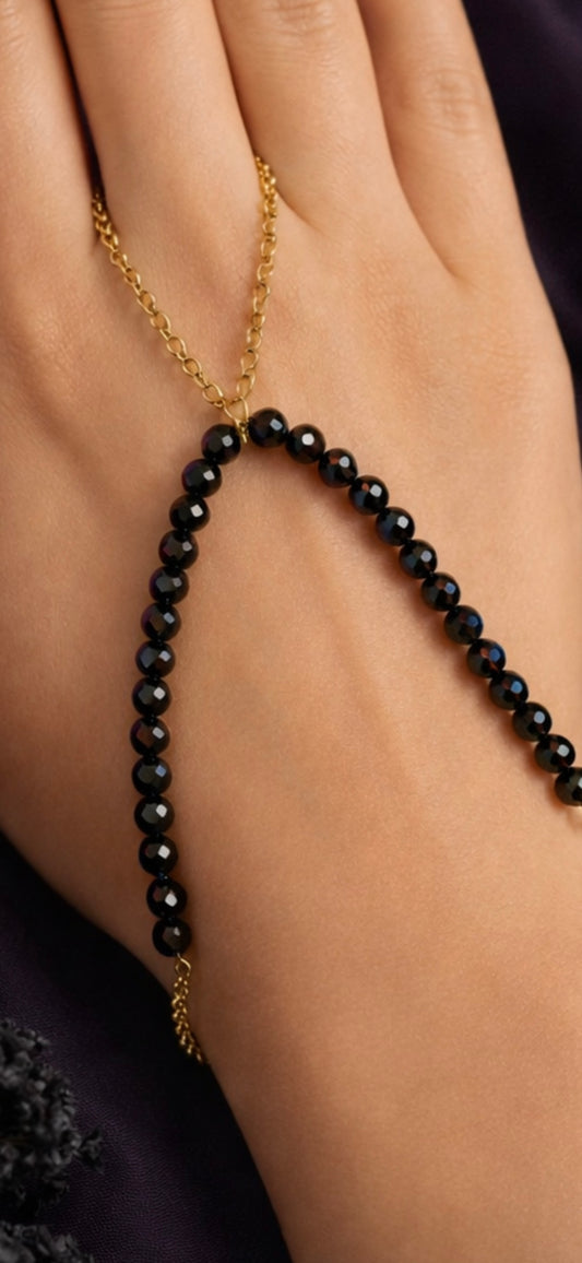 The Midnight Black Finger Ring Chain Bracelet
