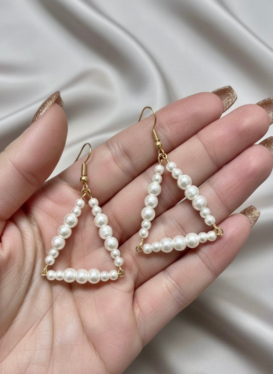 Triangle Frame Pearl Drop Earrings