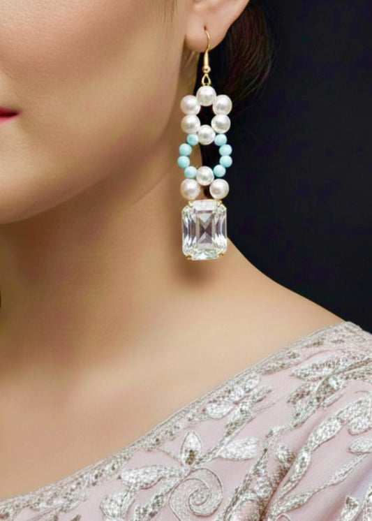 Turquoise and Simulated Diamond Cut Stone Earrings