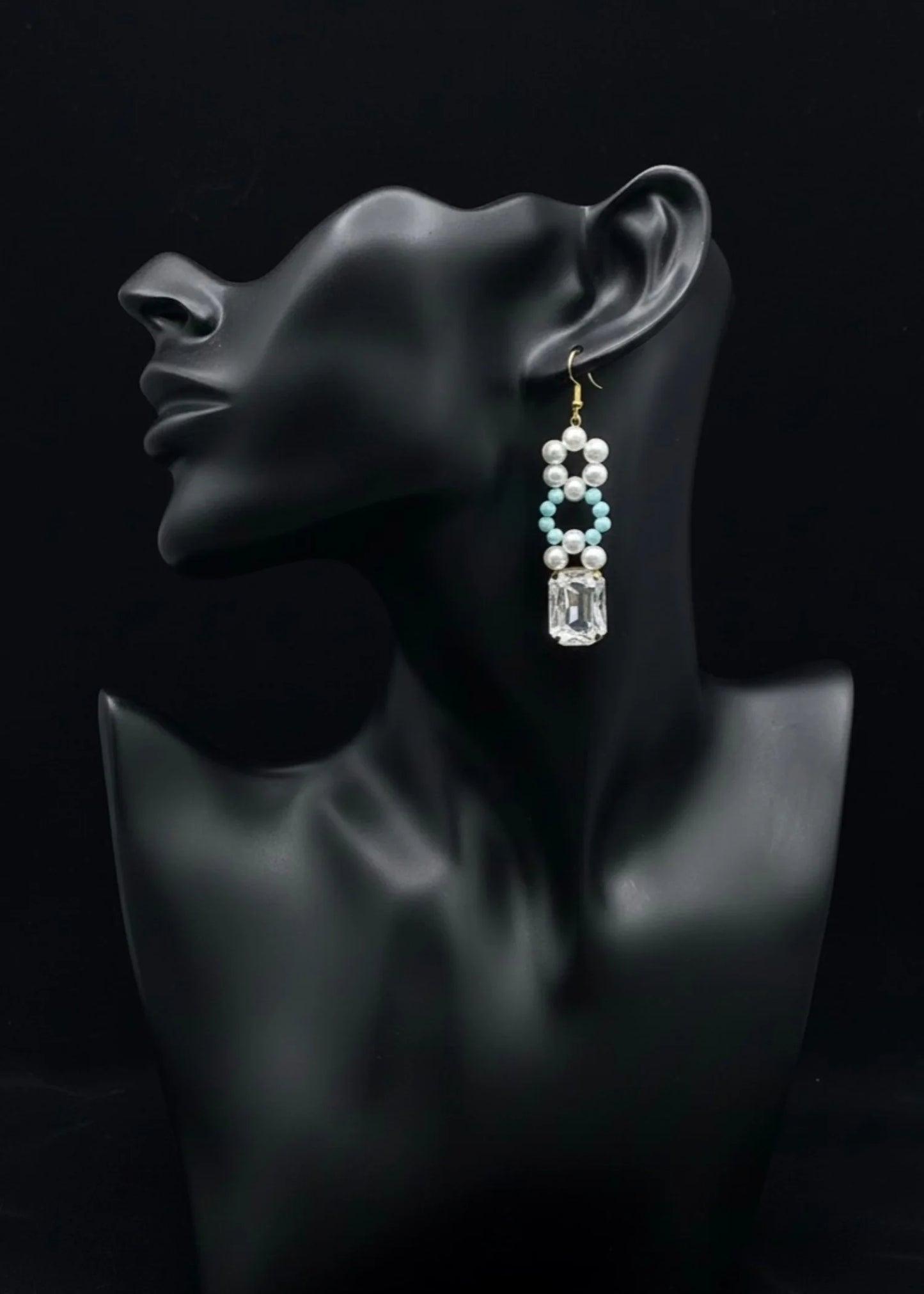 Turquoise and Simulated Diamond Cut Stone Earrings