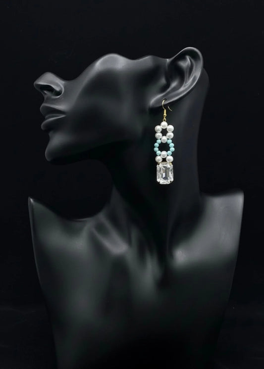 Turquoise and Simulated Diamond Cut Stone Earrings