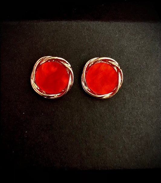 Circle Stone Studs - Red