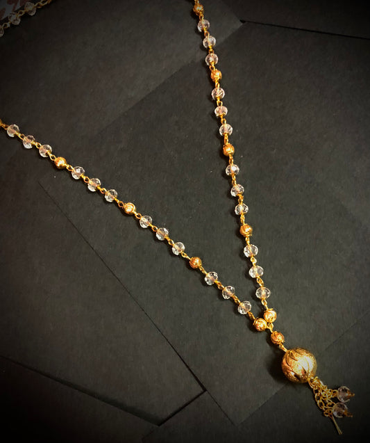 Crystal & Gold Balls Long Chain