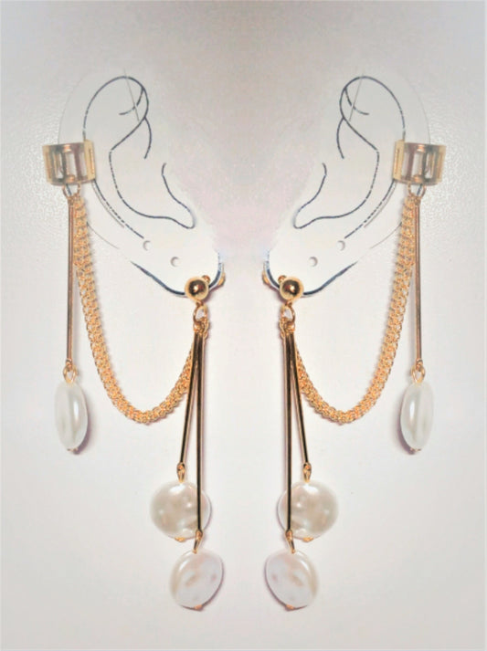 Cuff Earrings Pearl Flat - 2 PCs