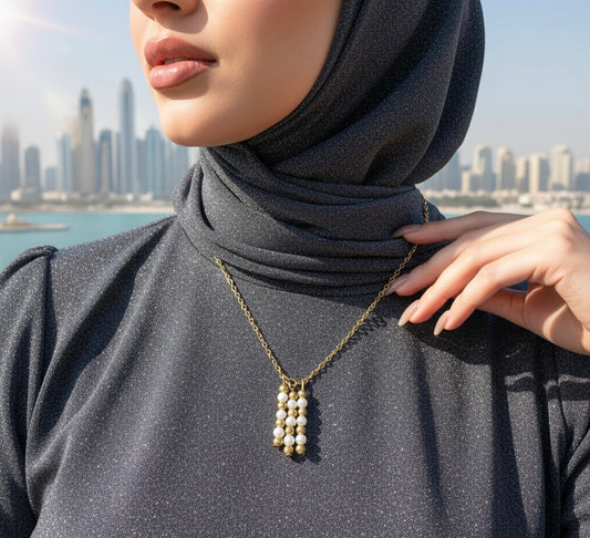 Dangle Pearl and Gold Bead Necklace