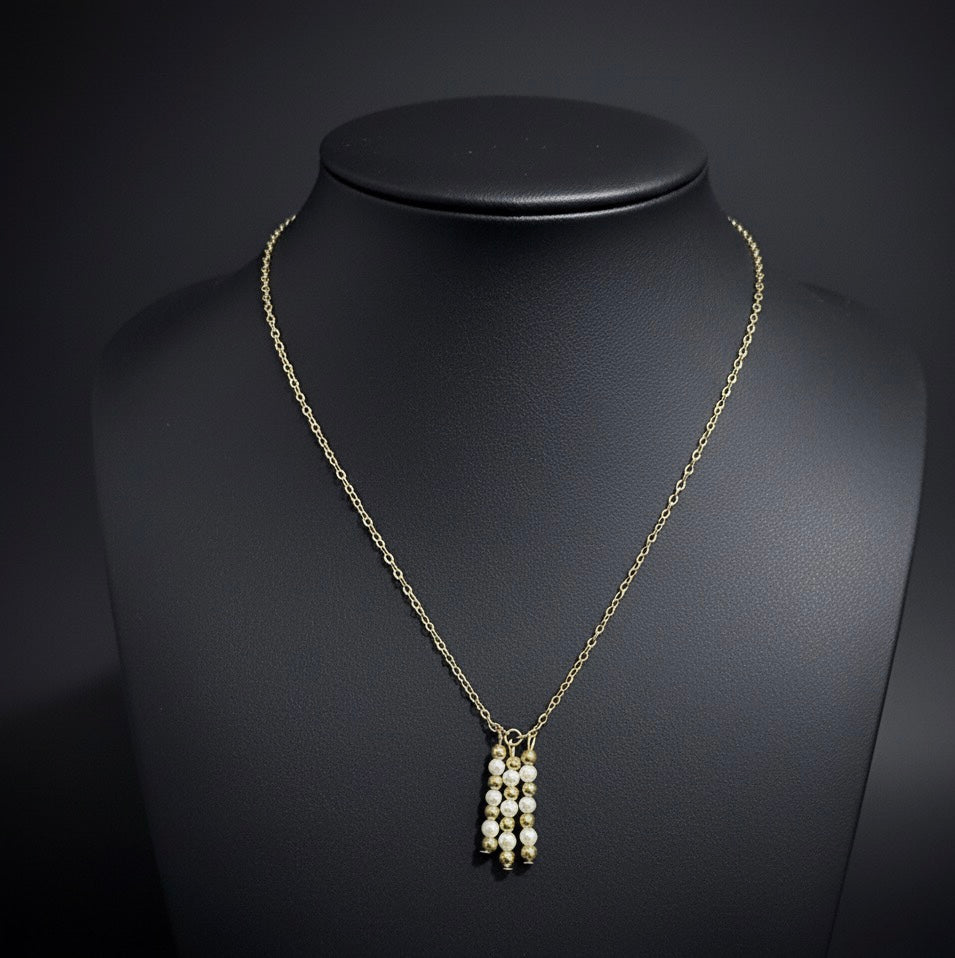 Dangle Pearl and Gold Bead Necklace