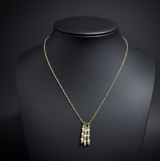 Dangle Pearl and Gold Bead Necklace