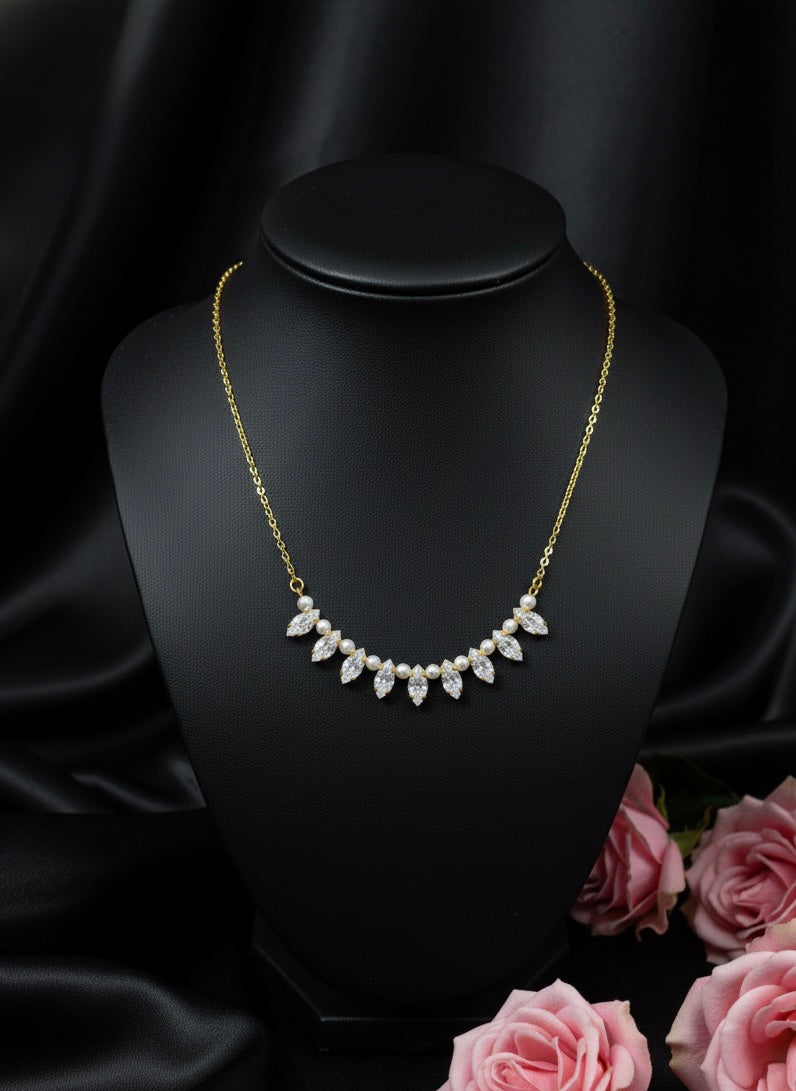 Diamond-Cut Stones & Pearls Necklace