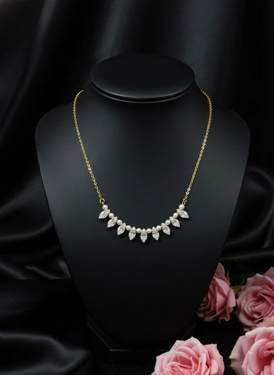 Diamond-Cut Stones & Pearls Necklace