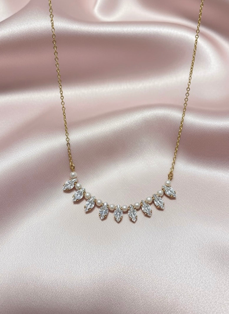 Diamond-Cut Stones & Pearls Necklace
