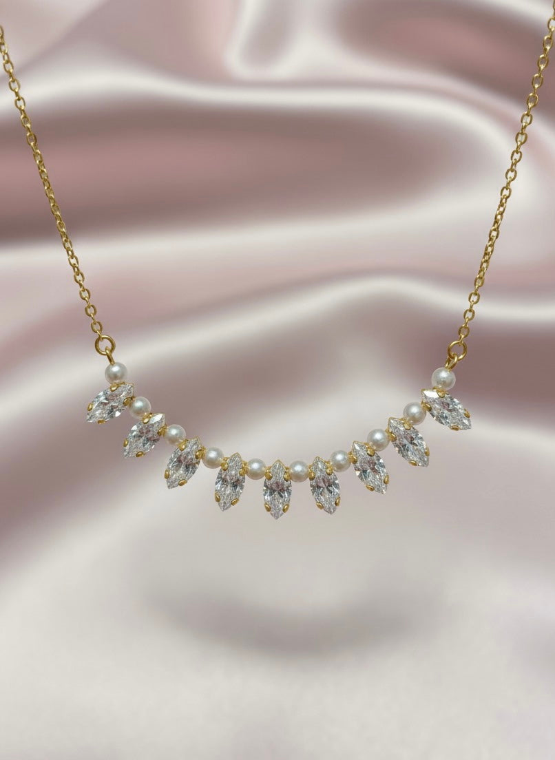 Diamond-Cut Stones & Pearls Necklace