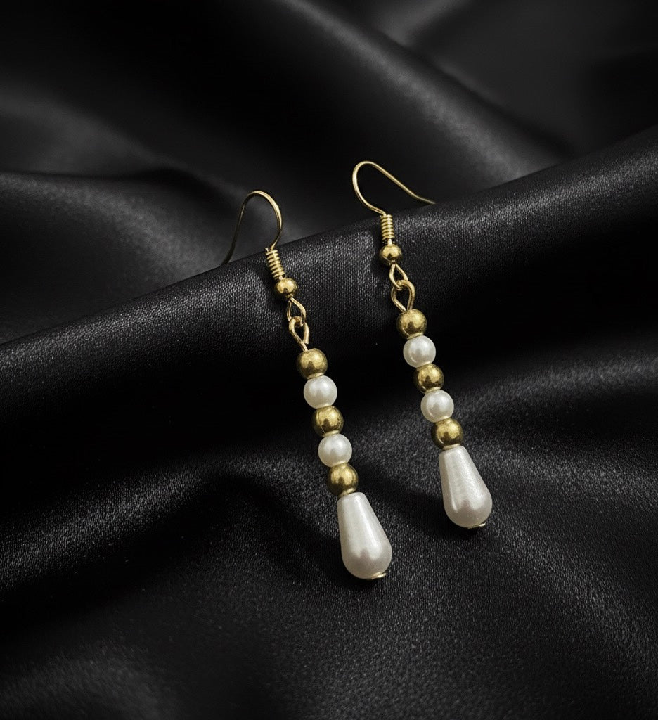 Elegant Pearl and Gold Teardrop Dangle Earrings
