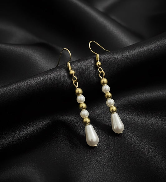 Elegant Pearl and Gold Teardrop Dangle Earrings