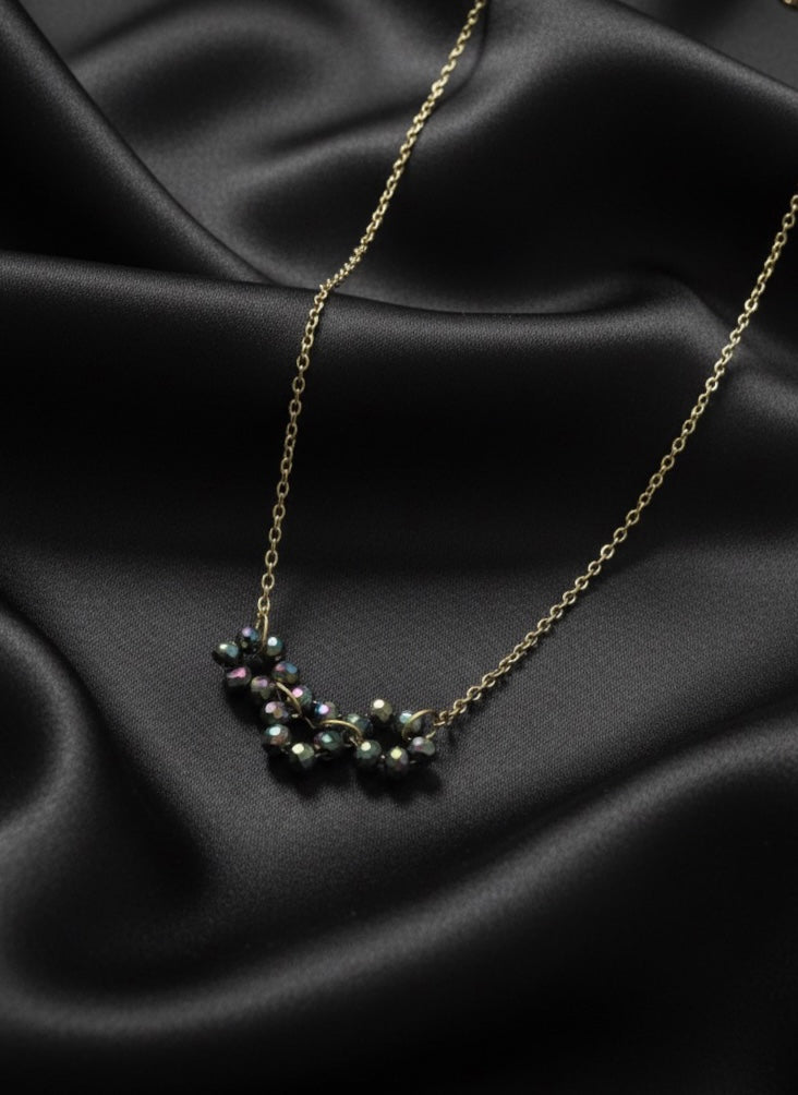 Floral Trio Necklace of Grey Multi Beads