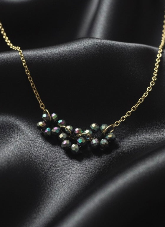 Floral Trio Necklace of Grey Multi Beads