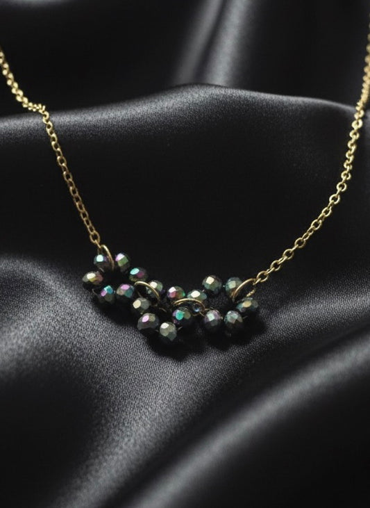 Floral Trio Necklace of Grey Multi Beads