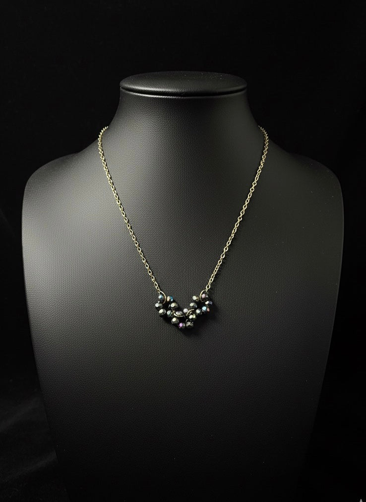 Floral Trio Necklace of Grey Multi Beads