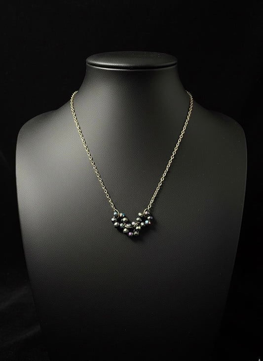 Floral Trio Necklace of Grey Multi Beads