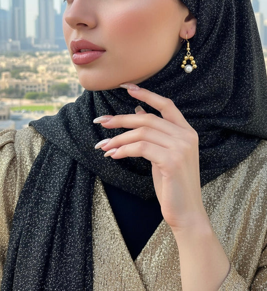 Geometric Gold and Pearl Dangle Earrings