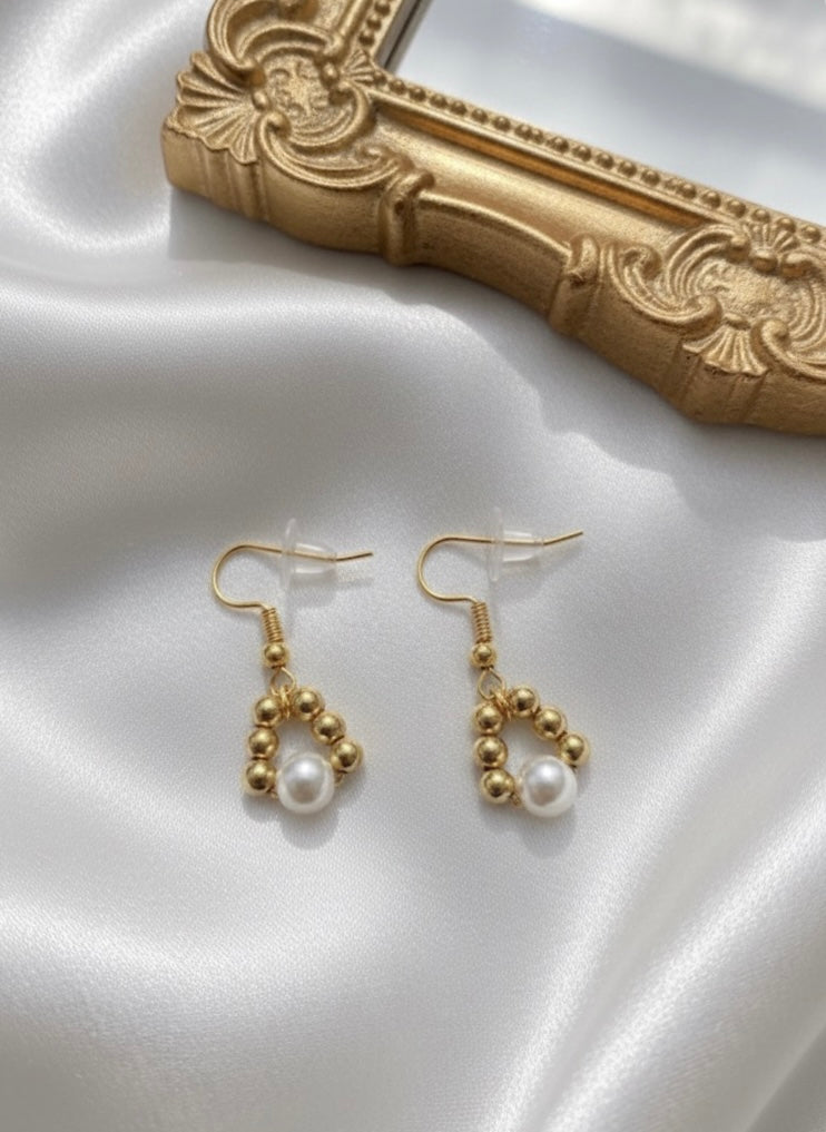 Geometric Gold and Pearl Dangle Earrings