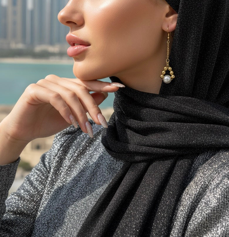 Geometric Gold and Pearl Drop Earrings