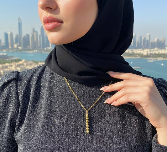 Gold Bead Dangle Necklace
