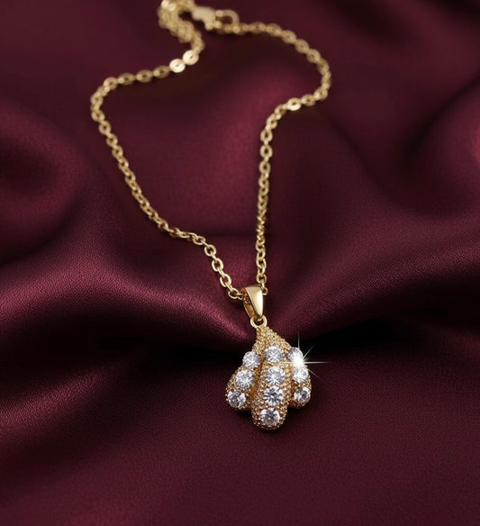 Golden Petal Pendant Necklace with Rhinestones