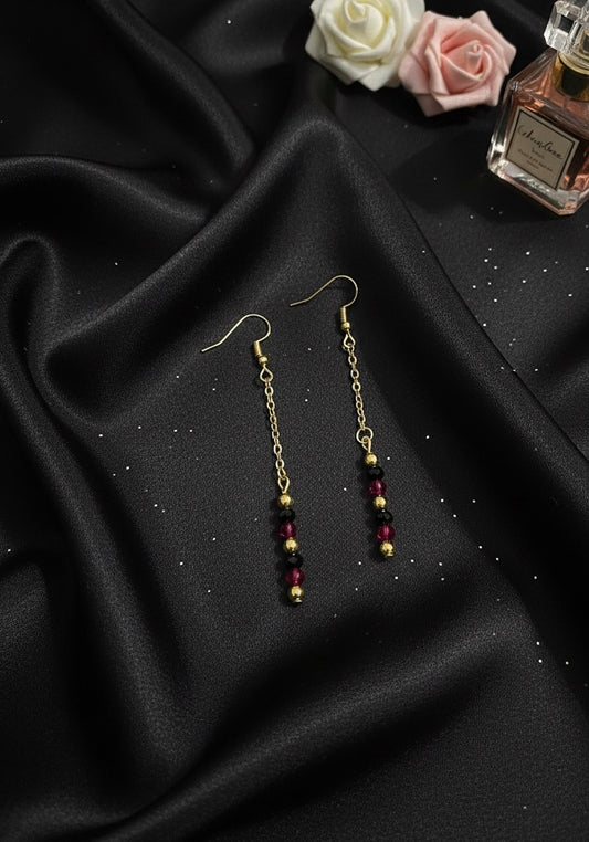 Maroon and Gold Chain Drop Earrings