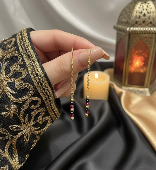Maroon and Gold Chain Drop Earrings